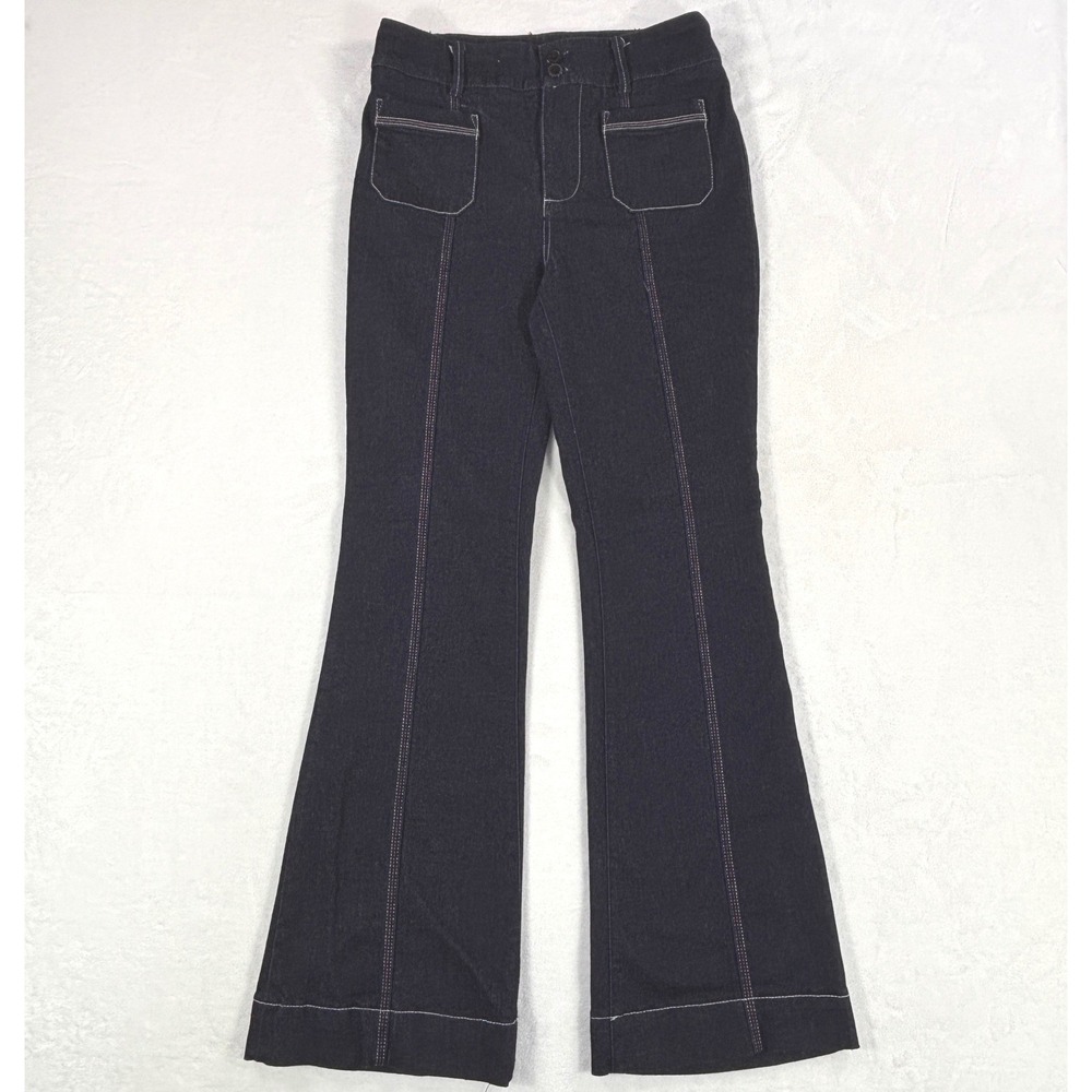 Anthropologie Pilcro and the Letterpress Flare Jeans Dark Indigo Silk Blend 25